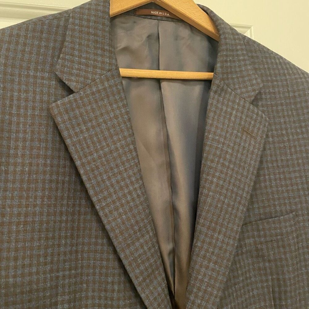 Hickey Freeman Plaid Blazer 100% Worsted Wool Made in the USA 46 Regular - Picture 3 of 8